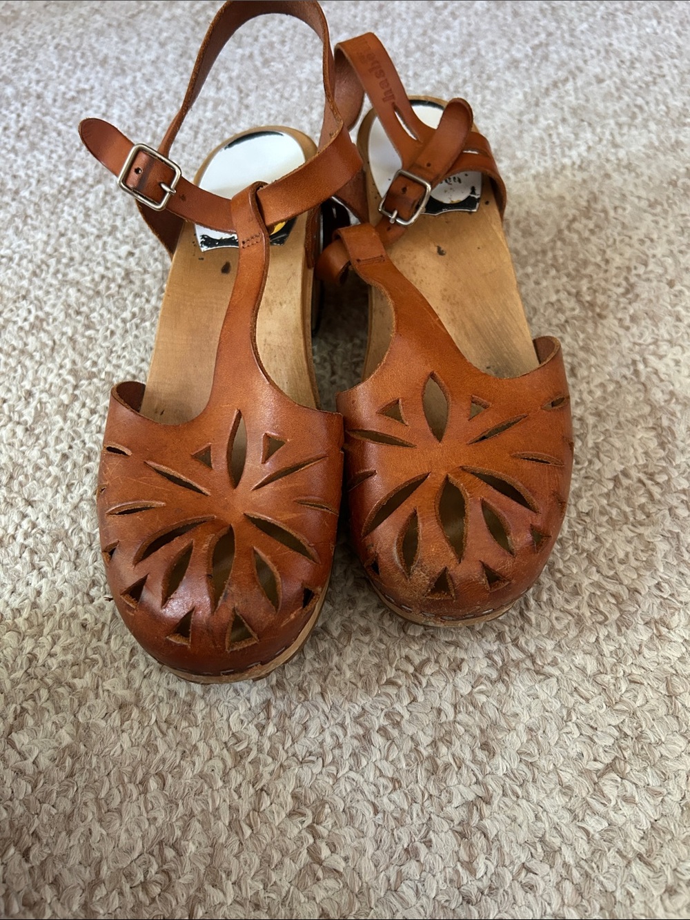 Hasbeens Leather Cutout Slingback Sandals in Cognac Brown - Picture 5 of 5
